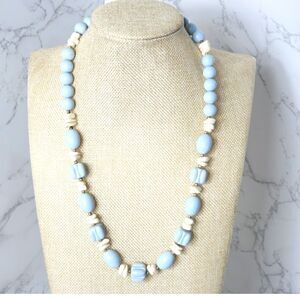 VINTAGE Pale Blue & Cream Resin Beaded Necklace